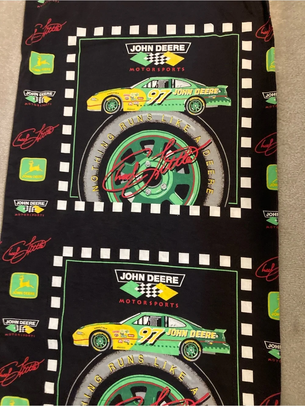 John Deere Black Green Yellow Racing Pillow Panel Vintage Pillowcase